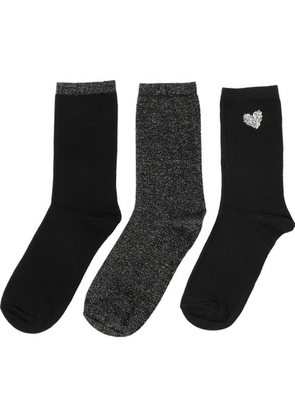 Heart 3 Lu Skt-W 5pr Siyah Kadın Soket Çorap