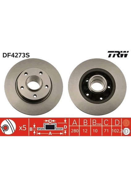 ARKA FREN AYNASI RENAULT TRAFIC 2 2001-2006 OPEL VİVARO 2001-2006 280X12X5DELİK 7711130076 8200228610 7701206846