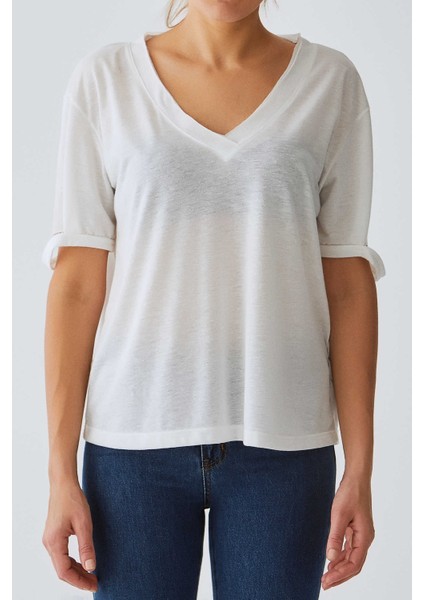 Kolları Detaylı T-Shırt Ekru Y1954149_049 modelleri