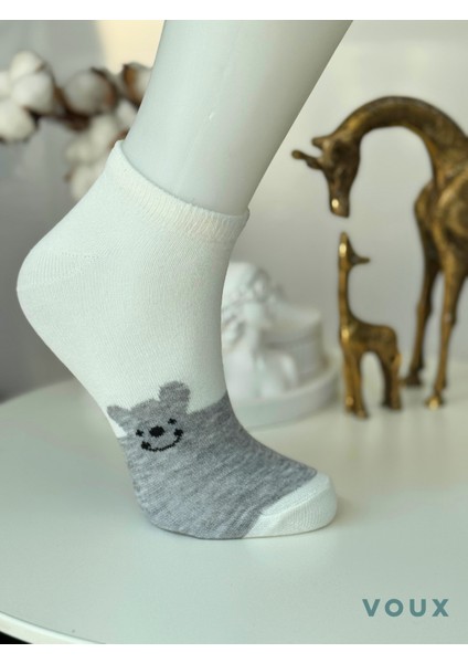 Pamuklu Ayıcık Desenli Beyaz Kadın Sneaker Çorap 4 'lü