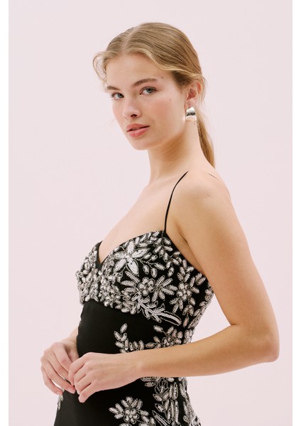 Askılı Boncuk İşlemeli Mini Elbise Standart Renk Y1963103_089