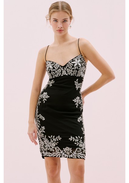 Askılı Boncuk İşlemeli Mini Elbise Standart Renk Y1963103_089