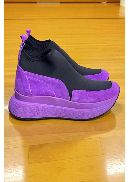 Mor Hakiki Deri Süet Strech Yüzlü Bilekte Sneaker