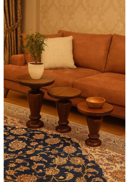 Fındık Renk Ahşap Mantar Sehpa Seti – 3’lü Doğal Fiskos ve Zigon Takımı fiyatları