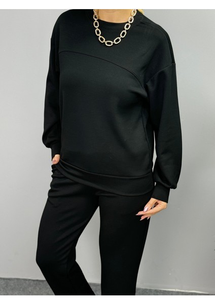 Kadın Uzun Kollu Bisiklet Yaka Viskon Iki Iplik Bluz ve Pantolon Ikili Takım modelleri