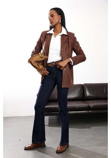 Koyu Lacivert Yüksek Bel Bootcut Jean