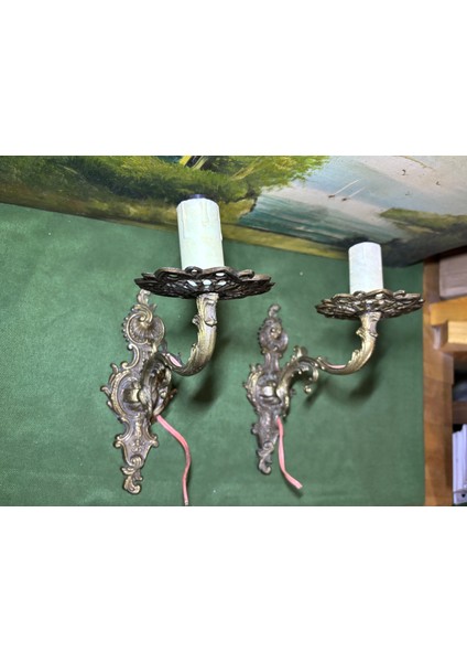 Bir Çift Antika Avrupa Pirinç Aplik - 20 cm 20 cm Ölçülerinde fiyatları