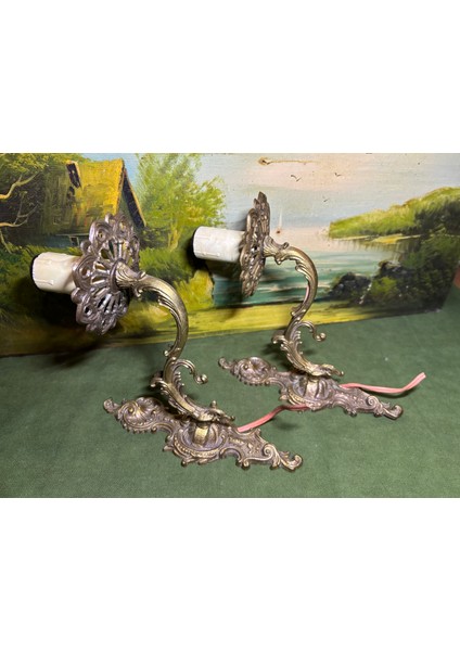 Bir Çift Antika Avrupa Pirinç Aplik - 20 cm 20 cm Ölçülerinde indirimleri