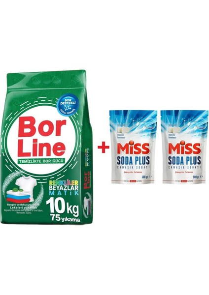 Borline 1 Adet 10 kg Renkliler ve Beyazlar Için Toz Deterjanı 2 Adet Miss Soda Plus 500 gr