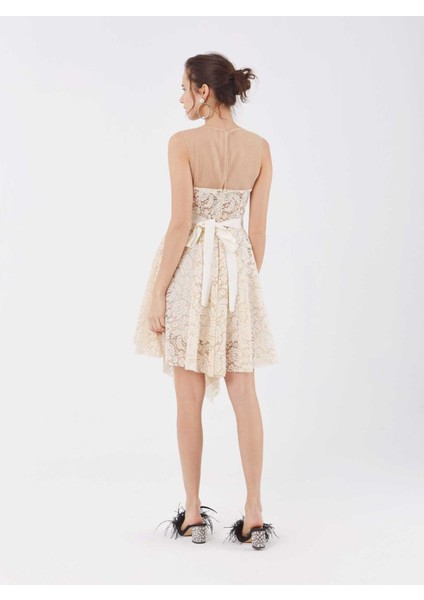 Ön Detaylı Asimetrik Gece Elbisesi Bej Y1811192_024 fırsatları