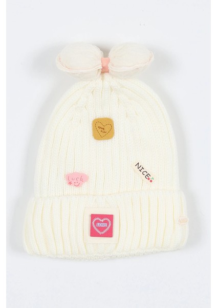 Çocuk Kız Kulaklı Bere (4-8 Yaş) K24130-02 Krem