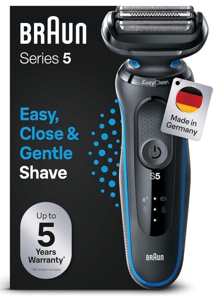 Yeni Seri 5 B1000S Kablosuz Tıraş Makinesi, Autosense, Easyclean, Easyclick, Islak & Kuru