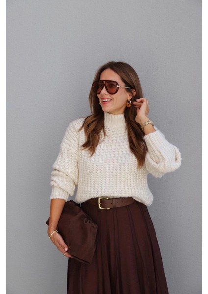 Ekru Örgü Desen Kazak