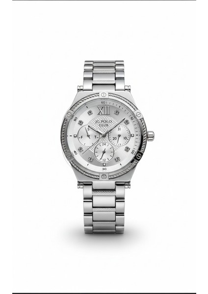 Jg. Polo Club Kadın Kol Saati Gümüş Renk, Beyaz Kadran - Şık Metal Kordon, 2 Yıl Garantili