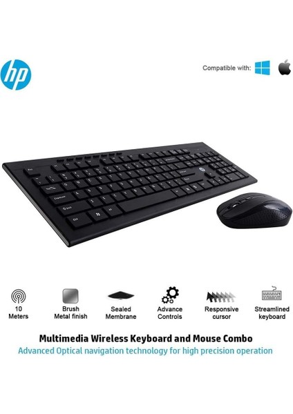 CS10 USB Kablosuz Klavye + Mouse Set Siyah Ingilizce Q modelleri