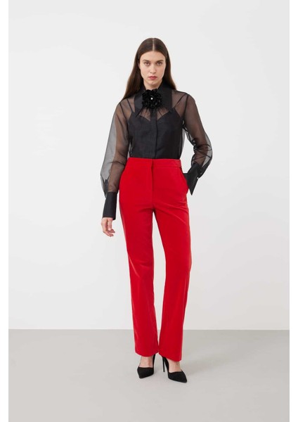 Kadife Düz Paça Pantolon Kırmızı K2312080_006 fırsatları