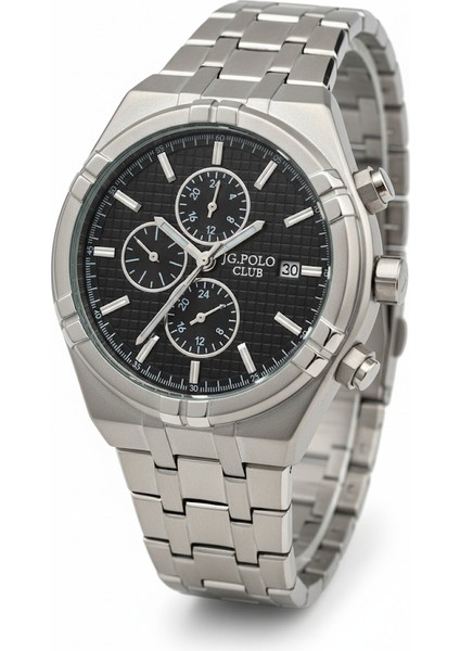 Jg. Polo Club Erkek Kol Saati Gümüş Renk, Siyah Kadran - Şık Metal Kordon, 2 Yıl Garantili