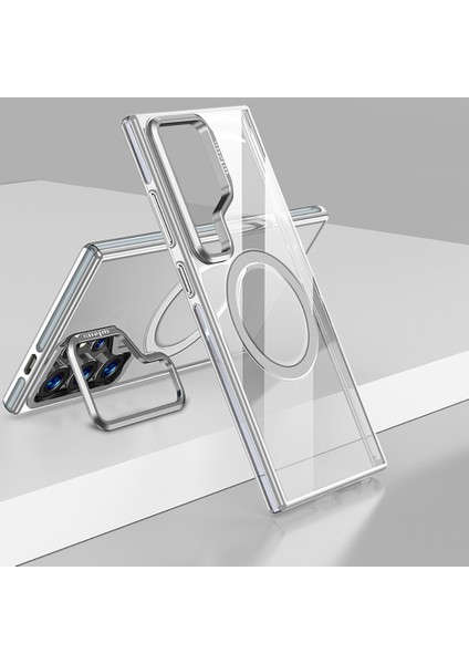 Samsung Galaxy S25 Ultra Uyumlu Kılıf Wlons Magsafeli Renkli Çerçeve Standlı Efsane Kapak Gri