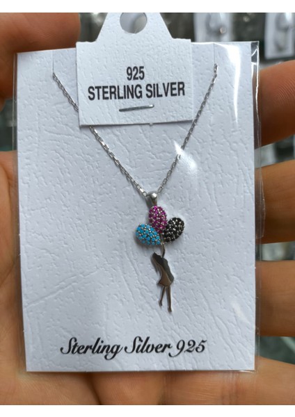 Özgür Ruhlu Kadınlara Özel Balon Tutan Kız Gümüş Kolye | 925 Ayar