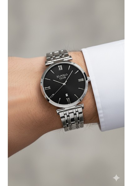 Jg. Polo Club Erkek Kol Saati Gümüş Renk, Siyah Kadran - Şık Metal Kordon, 2 Yıl Garantili modelleri