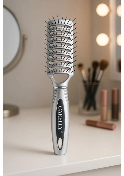 Gümüş Rengi Saç Tarağı Plastik Saç Koparmayan Tarak Yumuşak Tarak Saç Fırçası Saç Fırça 21,5 cm