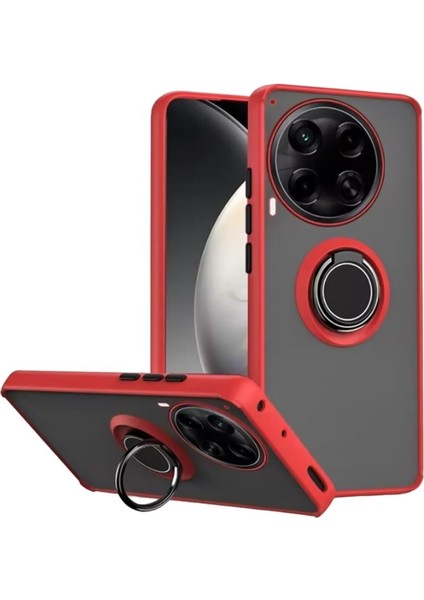 Tecno Camon 30 Uyumlu Kılıf Montreal Yüzüklü Mıknatıslı Silikon Kırmızı