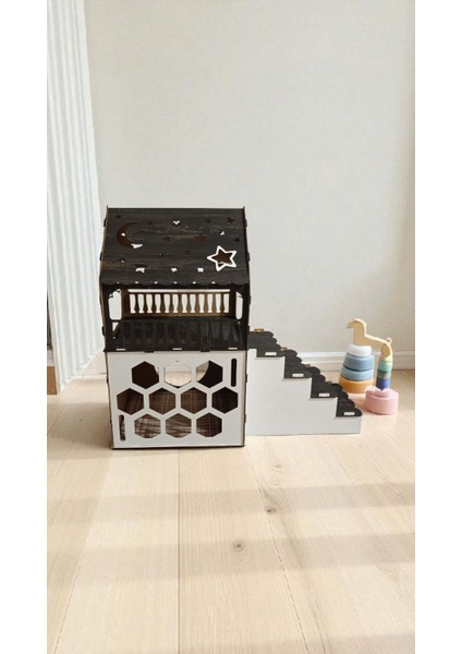 Ismeözel Ahşap Dekoratif Büyük Kedi Evi Minder ve Tasma Hediyeli Kulübesi Oyun Ev Rebab-Beyaz fırsatları