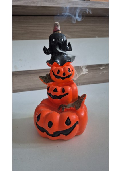 Halloween Dekoratif Tütsülük – Balkabağı&hayalet Figürlü + 3 Adet Vanilya Geri Akış Tütsü Hediyeli