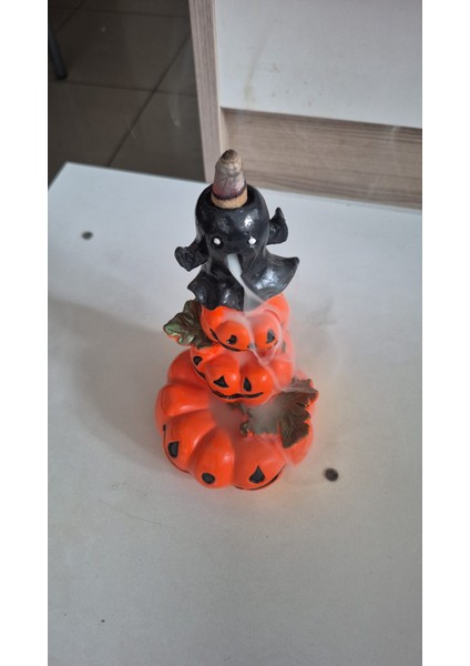 Halloween Dekoratif Tütsülük – Balkabağı&hayalet Figürlü + 3 Adet Vanilya Geri Akış Tütsü Hediyeli