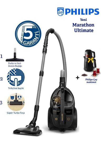 Marathon Güçlü Elektrikli Süpürge | Toz Torbasız, Enerji Tasarruflu | Hepa Filtre ve Yüksek Performanslı Temizlik Deneyimi