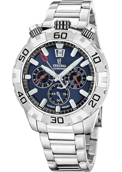 F20743/1 Quartz Çelik Gri Mavi Kadran 10 Atm 45 mm Erkek Kol Saati