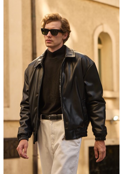 Erkek Limited Edition Deri Mont Ceket Siyah