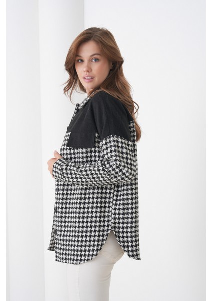 Kadın Desen Bloklu Oduncu Oversize Bol ve Geniş Kalıp Casual Cepli Yakalı Ceket Gömlek modelleri