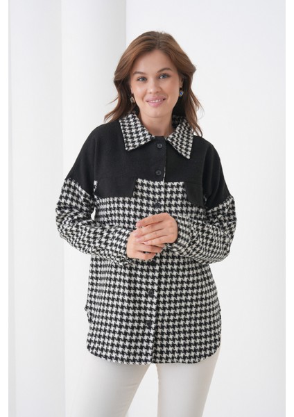 Kadın Desen Bloklu Oduncu Oversize Bol ve Geniş Kalıp Casual Cepli Yakalı Ceket Gömlek fırsatları