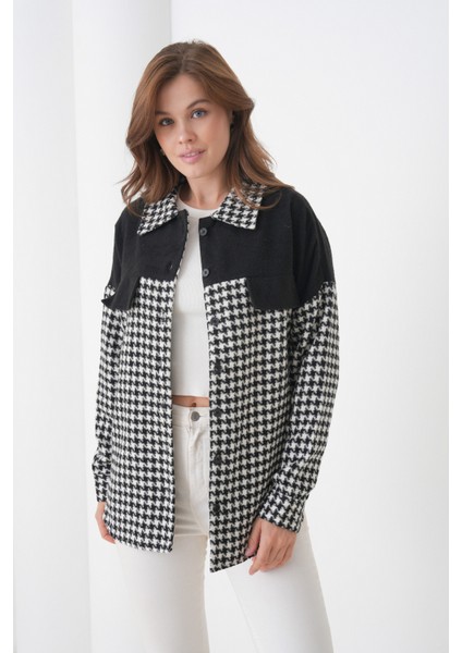 Kadın Desen Bloklu Oduncu Oversize Bol ve Geniş Kalıp Casual Cepli Yakalı Ceket Gömlek indirimleri