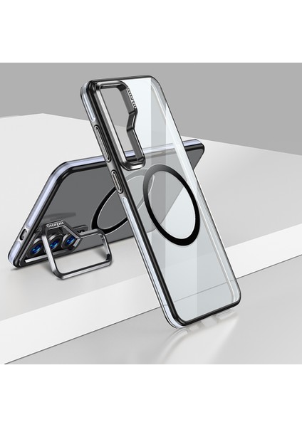 Samsung Galaxy S25 Plus Uyumlu Kılıf Wlons Magsafeli Renkli Çerçeve Standlı Efsane Kapak Siyah