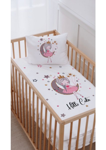 %100 Pamuk Anne Yanı Beşik Nevresim Takımı (60X100) Aydaki Prenses