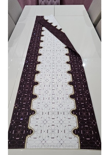 Bordo Otantik Geometrik Desen Tek Yönü Taş Baskılı Runner