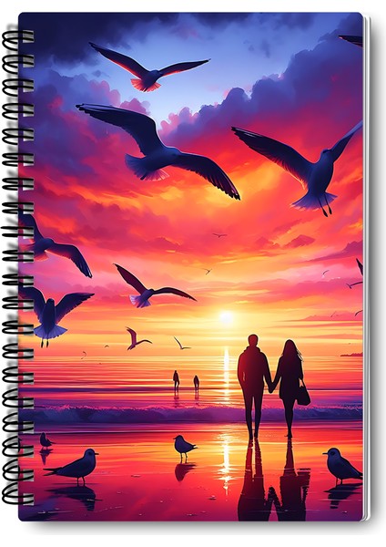 Deniz Günbatımı Sunset Tasarım Tel Spiralli 4'lü Hatıra, Günlük, Ajanda, Anı, Okul Defter Seti fiyatları