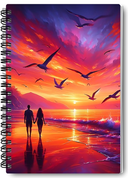 Deniz Günbatımı Sunset Tasarım Tel Spiralli 4'lü Hatıra, Günlük, Ajanda, Anı, Okul Defter Seti modelleri