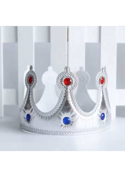 Taşlı Gümüş Kral Tacı Gümüş Sünnet Tacı Doğüm Günü Parti Tacı Yumuşak Model Kostüm