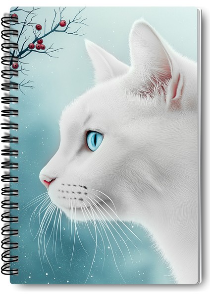 Beyaz Kedi Kış Temalı Tasarım Tel Spiralli 4'lü Hatıra, Günlük, Ajanda, Anı, Okul Defter Seti modelleri