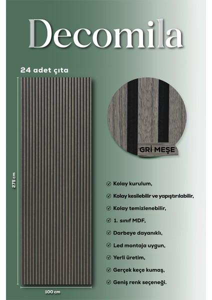 Df Ahşap Akustik Duvar Paneli 100X275 cm - Gri Meşe modelleri
