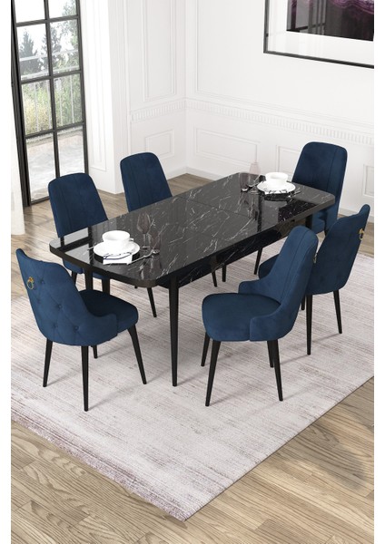 Nice Siyah Mermer Desen 80X132 Açılabilir Mdf Masa Yemek Odası Takımı, Mutfak Takımı 6 Adet Sandalye fiyatları