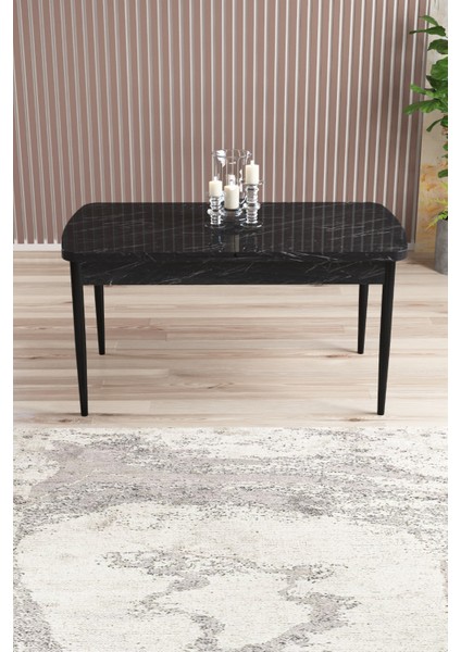 Nice Siyah Mermer Desen 80X132 Açılabilir Mdf Masa Yemek Odası Takımı, Mutfak Takımı 6 Adet Sandalye fırsatları