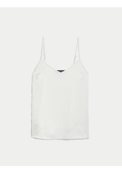 V Yaka Askılı Saten Bluz