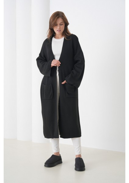 Kadın Tesettüre Uygun Maxi Boy Uzun Kol Cepli Spor Şık Triko Ceket fiyatları