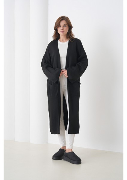 Kadın Tesettüre Uygun Maxi Boy Uzun Kol Cepli Spor Şık Triko Ceket modelleri