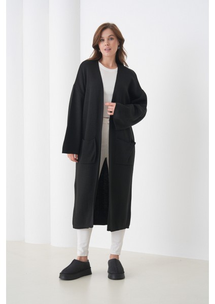 Kadın Tesettüre Uygun Maxi Boy Uzun Kol Cepli Spor Şık Triko Ceket indirimleri