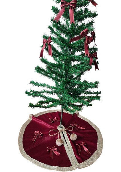 ,yılbaşı Çam Ağacı Altı Örtüsü, Çam Ağacı Ayak Halısı Örtüsü, Bordo Renk, Kadife, 60 cm